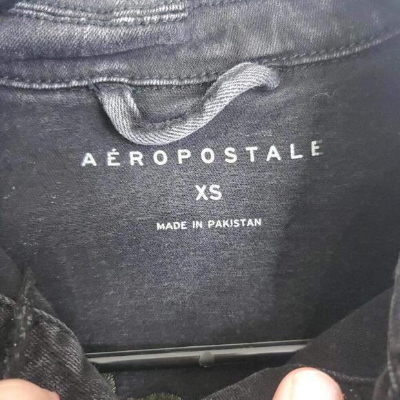 Aeropostale Jacket Womens XS Jean Denim Washed Black Rose Appliqués Unlined - Picture 5 of 9